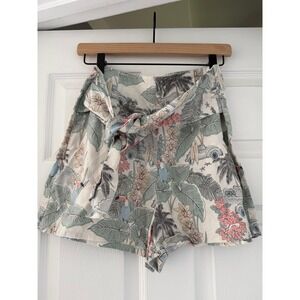 C&C California 100% Linen Hawaiian Print Shorts with Tie Waist